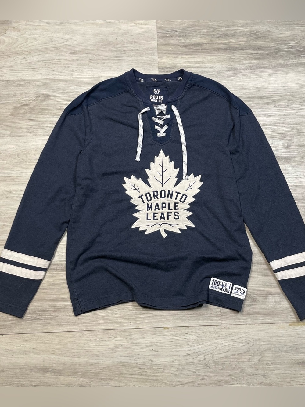 Roots Toronto Maple Leafs Navy and White Lace-Up Hockey Shirt